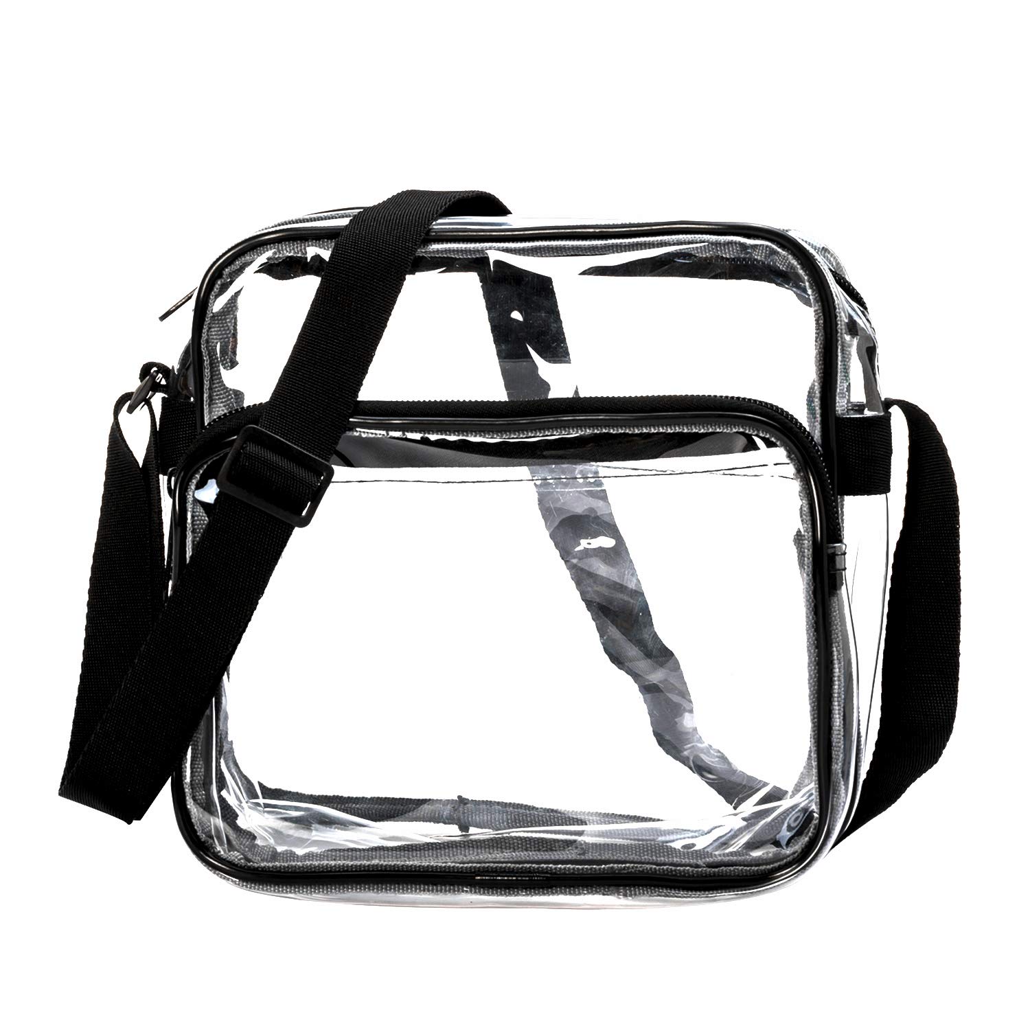 8" Clear Tote Bag Quality Transparent Shoulder Bags See through PVC Pouch with Zipper | Stadium Approved Adjustable Straps