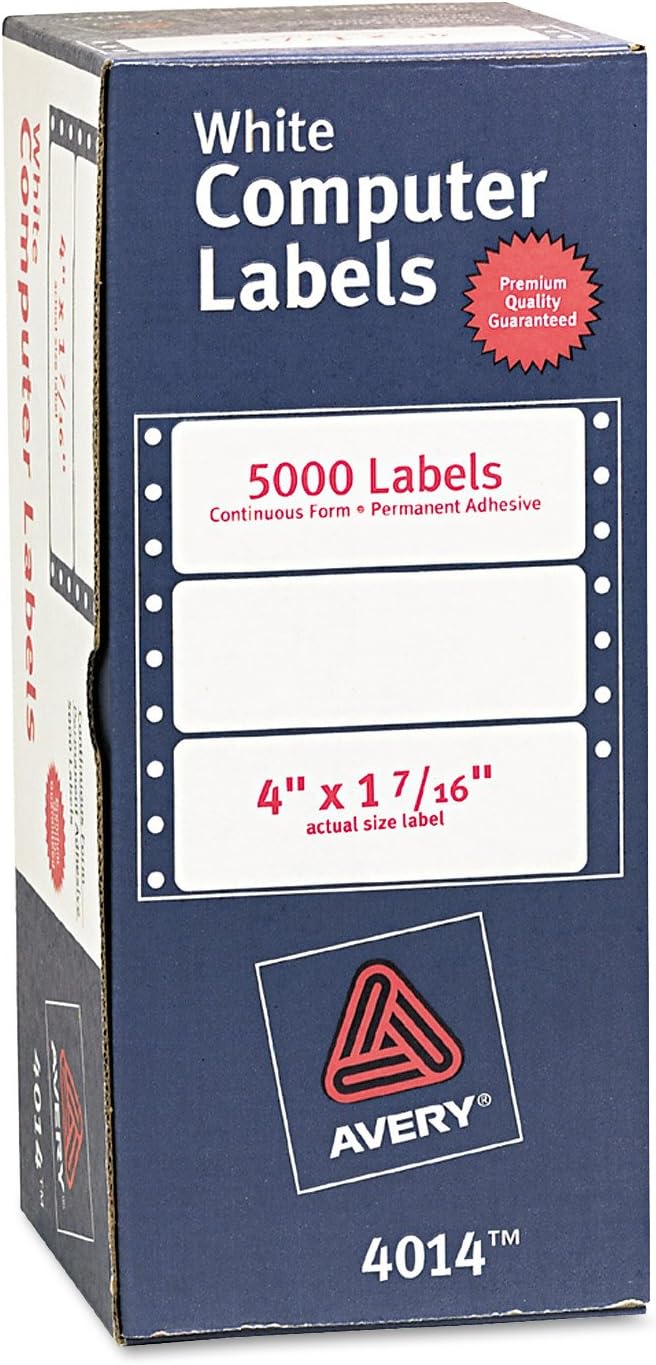 Avery 4014 Dot Matrix Mailing Labels, 1 Across, 1 7/16 x 4, White (Box of 5000) : Continuous Form Labels : Office Products