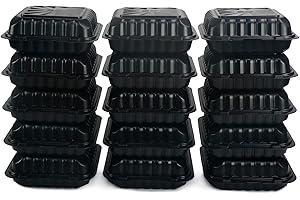 Tabergpak 55 Pack (8x8 34oz) Black Reusable Take Out Food Containers with Lids Plastic Clamshell To Go Boxes,Microwave Safe Reusable Meal Prep Containers for Leftover