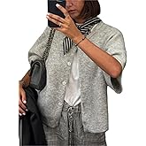 Women Knitted Crop Cardigans Short Sleeve Button Down Knit Tees Y2k Girls Cropped Sweater Shirts Streewear