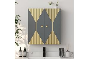 VOXANOXI Bathroom Cabinet Wall Mount with Golden Trim, Wood Bathroom Medicine Cabinet with Doors and Adjustable Shelves, Hanging Over The Toilet Storage Cabinet for Bathroom Laundry Kitchen