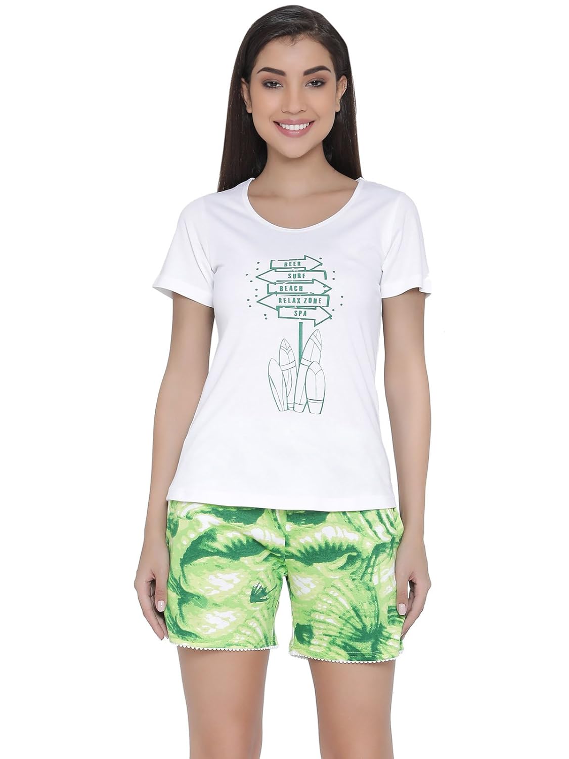 clovia women's cotton rich printed t-shirt & shorts