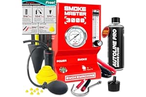 AUTOLINE PRO *2025 New Model* Automotive High Volume Smoke Machine with Best Ranked Smoke Fluid - EVAP Leak Detector with Built-in Air Compressor - Model 3000 – EVAP Vacuum Exhaust Smoke Detector Tools Kit - Red