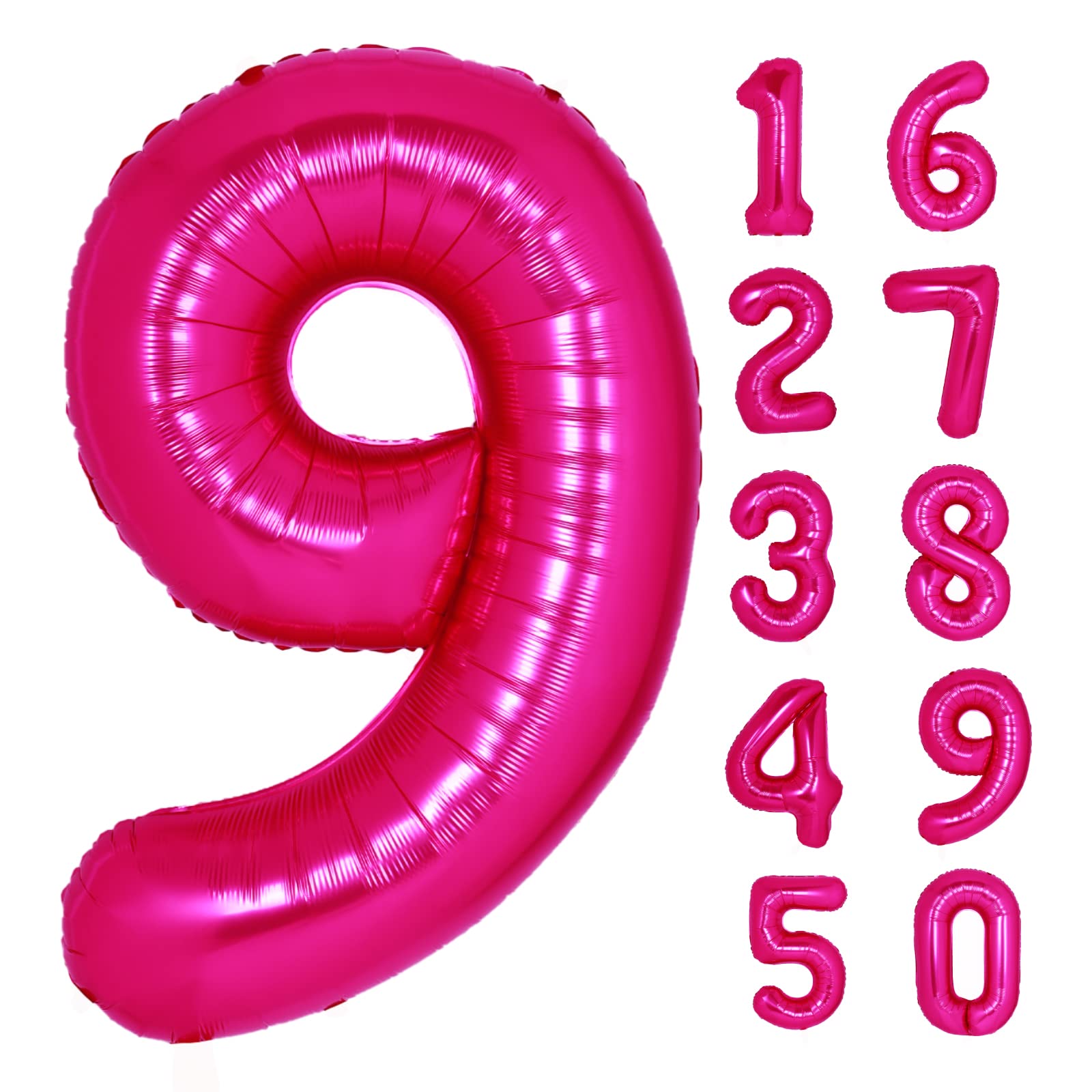 Photo 1 of 40 Inch Giant Hot Pink Number 9 Balloon, Helium Mylar Foil Number Balloons for Birthday Party, 9th Birthday Decorations for Kids, Anniversary Party Decorations Supplies (Hot Pink Number 9)