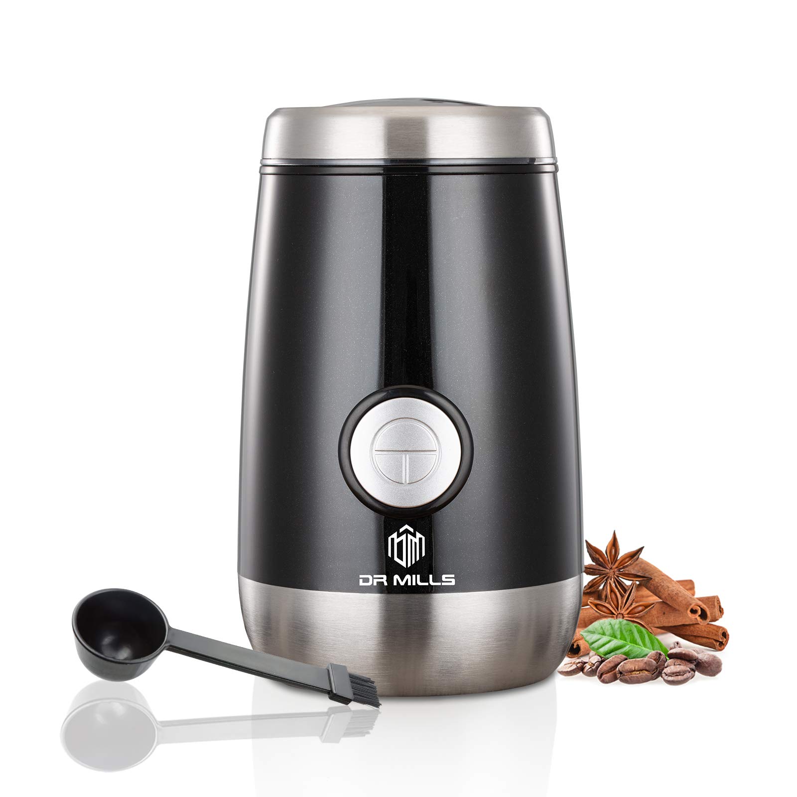 DR MILLS DM-7445 Coffee Grinder, Electric Coffee Bean and Dried Spice Grinder, One Touch Operation, Blade and Cup Made with SUS304 Stainless Steel