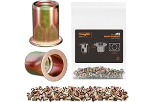 HANGLIFE Rivet Nut, M3 Metric Rivnut - Flat Head Nutserts, Zinc Plated Carbon Steel Knurled Body Threaded Insert Nuts, 100 Pieces