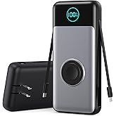 Portable Charger 26800mah for iPhone with Built-in Cables & AC Wall Plug,6-in-1 USB C Power Bank 5 Output Travel Essential,25W PD Fast Charging Battery Pack for iPhone17/16/15/14 Android,Apple Watch