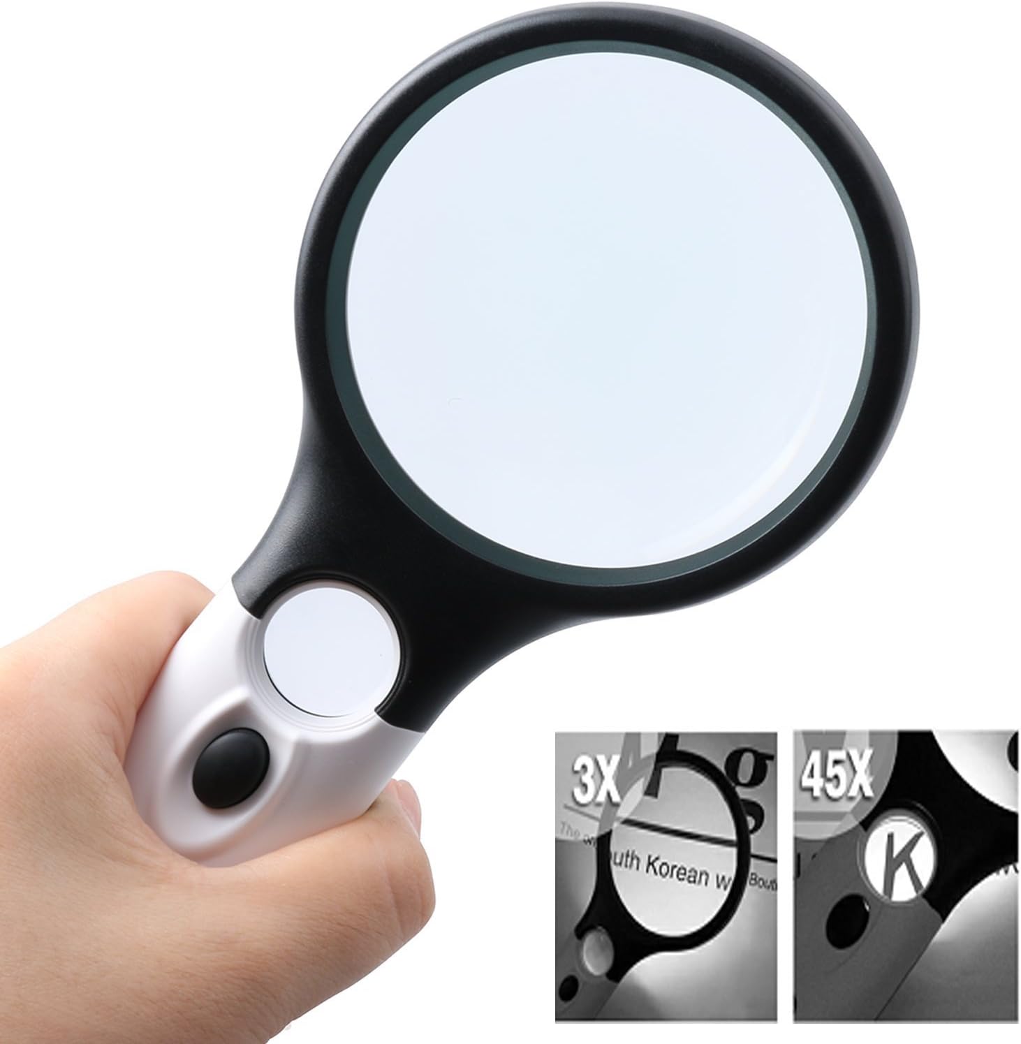 DREAMZE 3 LED Light 3X 45X Handheld Magnifier Reading Magnifying Glass Lens Jewelry Loupe Ideal for Reading, Electronics, Hobbies, Crafts and Maps