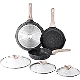 Kordisen Nonstick Frying Pan Set with Lids, 3 Piece Skillet Set, Healthy Induction Cooking Pan, Stay-Cool Handle, Compatible with All Stovetops, PFOA Free (8, 9.5, 11 Inch)
