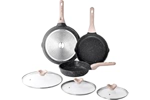 Kordisen Nonstick Frying Pan Set with Lid, 3 Piece Non Stick Skillet, Cooking Pan, Egg Pan Omelet Pan, Healthy Non Toxic Chef