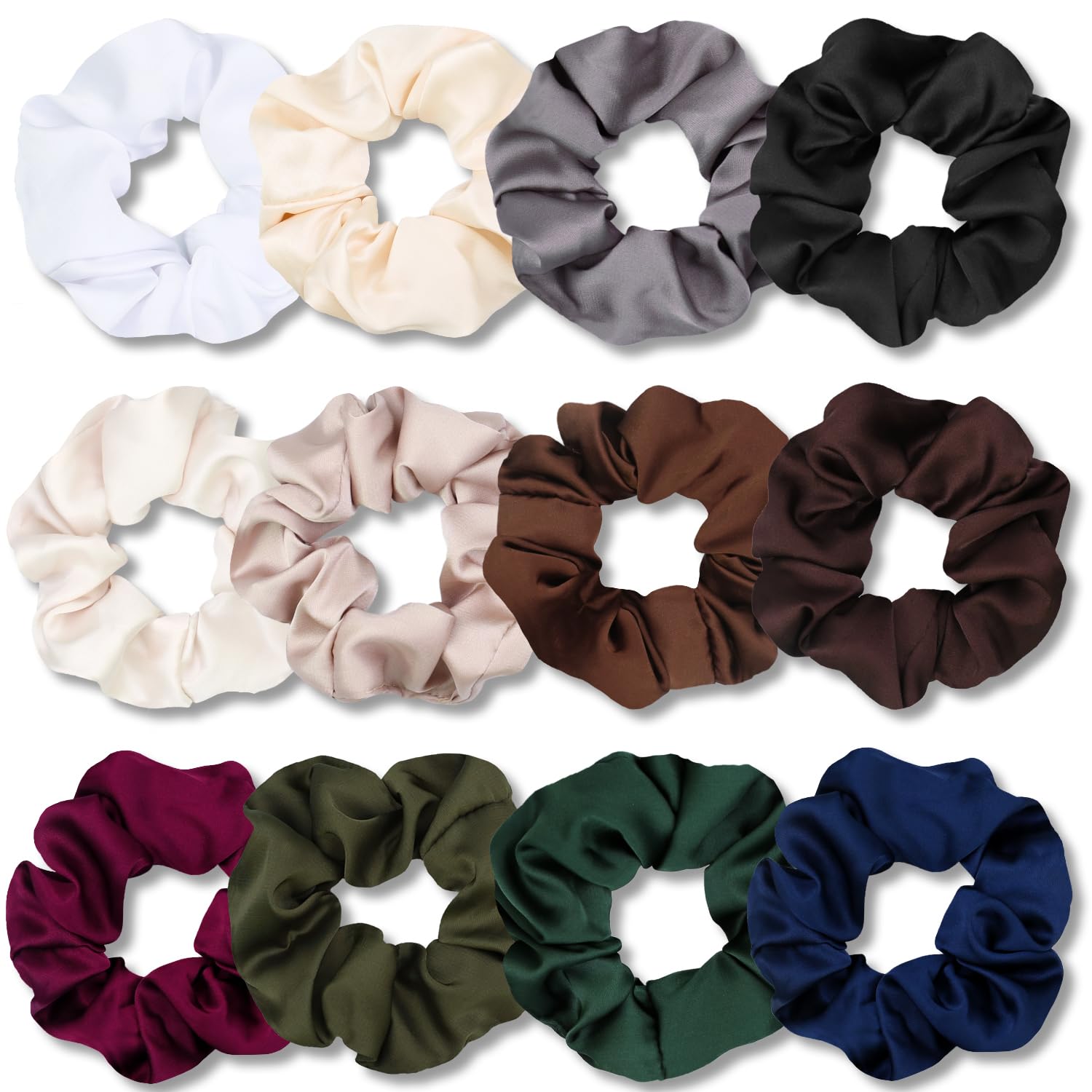 VENUSTE Scrunchies for Women, Premium Satin Softer Than Silk, Bobbles Hair Bands for Women's Hair Accessories, 12 Pack (Dark Colors)
