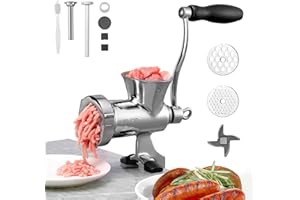 VEVOR Manual Meat Grinder, 304 Stainless Steel Hand Crank Meat Mincer with Steel Table Clamp, Sausage Stuffer with 2 Cutting 
