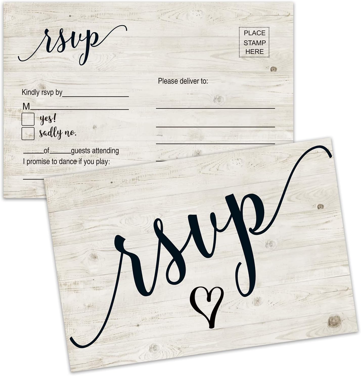 50 RSVP Postcards, RSVP Cards, Rustic Blank Response Cards for Wedding, Birthday
