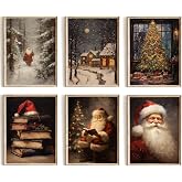 Kizbook Vintage Christmas Wall Art Prints, Santa Claus Christmas Holiday Art Prints Painting, Farmhouse Xmas Christmas Poster, Christmas Gallery Wall Art Winter Print, Vintage Christmas Decor for Holiday, Set of 6 (8