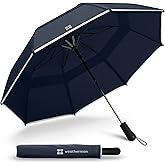 Weatherman Premium Collapsible Travel Umbrella - Windproof, Compact, Easy Auto Open - Resists Up to 55 MPH Winds - Perfect for Rain, Wind, Backpack, Car - Folding Umbrella (Navy Blue)
