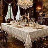 ARTABLE Light Brown Lace Rectangle Tablecloth American Antique 52 x 70 Inch | Lace tablecloth with macrame edging adds vintage floral charm to rectangular and oval tables for farmhouse dining