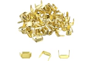 uxcell 50Pcs Brass Leather Staples, 8mm Two Prong Belt Loops Fasteners Holders for Leathercraft Belt Keeper Connection, Gold 