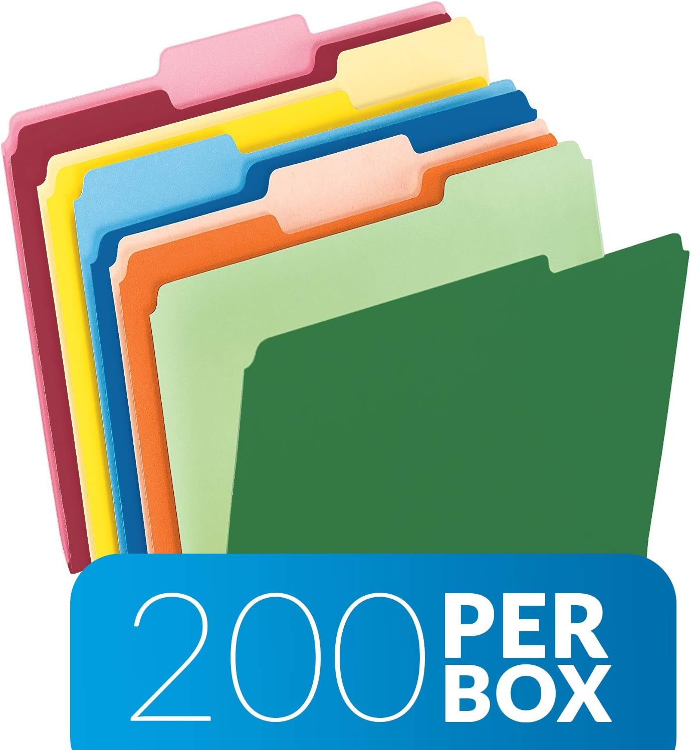 Two-Tone Color File Folders, Letter Size, Assorted Colors, 1/3 Cut, 200 per Box : Office Products