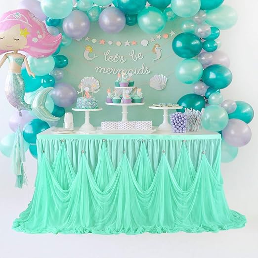 Amazon Com Tulle Table Skirt Tutu Tablecloth 9ft Turquoise Ruffle