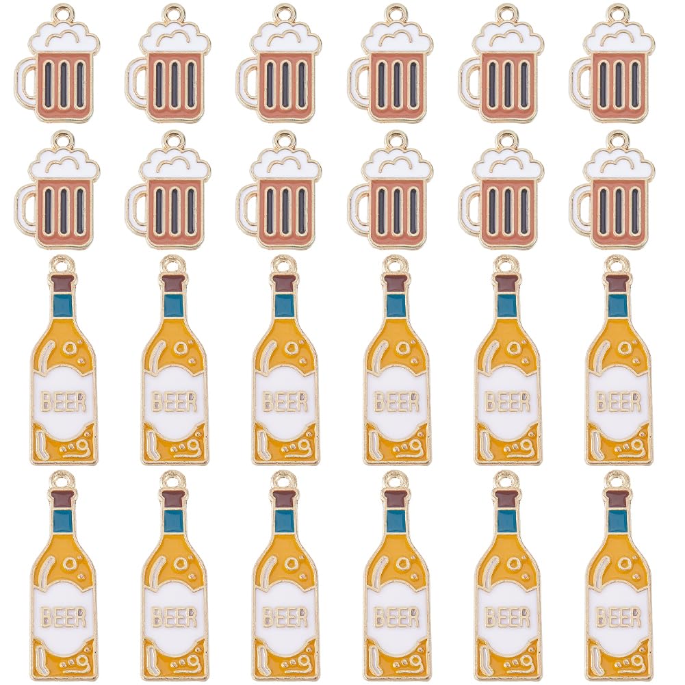 SUNNYCLUE 1 Box 40Pcs Beer Charms Bulk Cups Charms Enamel Alloy Gold Mini Cute Flatback Cup Drink Bottle Carnival Oktoberfest Charm for jewellery Making Charms Women DIY Necklace Earring Bracelets