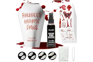Guxelle SFX Halloween Makeup, Vampire Fake Teeth, Fake Blood Spray and Temporary Scar Tattoos Stickers, Zombie Cosplay Vampire Fangs Adult Face Body Paint.