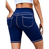 VOOVEEYA 5"/8" High Waisted Yoga Biker Shorts with Pockets for Women - Butt Lifting Workout Spandex Booty Gym Shorts