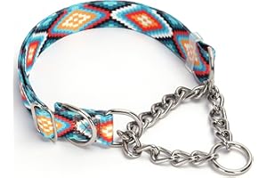 MAOWUWUJOZ Martingale Dog Collar with Chain, No Pull Slip Cinch Choker Choke Collar Western Boho Aztec Duty Dog Collar for Medium Large Extra Large Pet Dogs,Western L