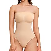 IHHCOXK Strapless Thong Bodysuit for Women Seamless Tummy Control Shapewear Body Shaper -Removable Strap Tube Top Leotard