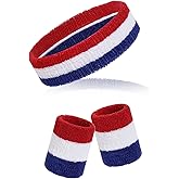 Sucrain 3 Pieces Sweatbands Set, 1 Pieces Sports Headband and 2 Pieces Wristbands, Wicking Sweat Head Band for Men Women Outfit Sport