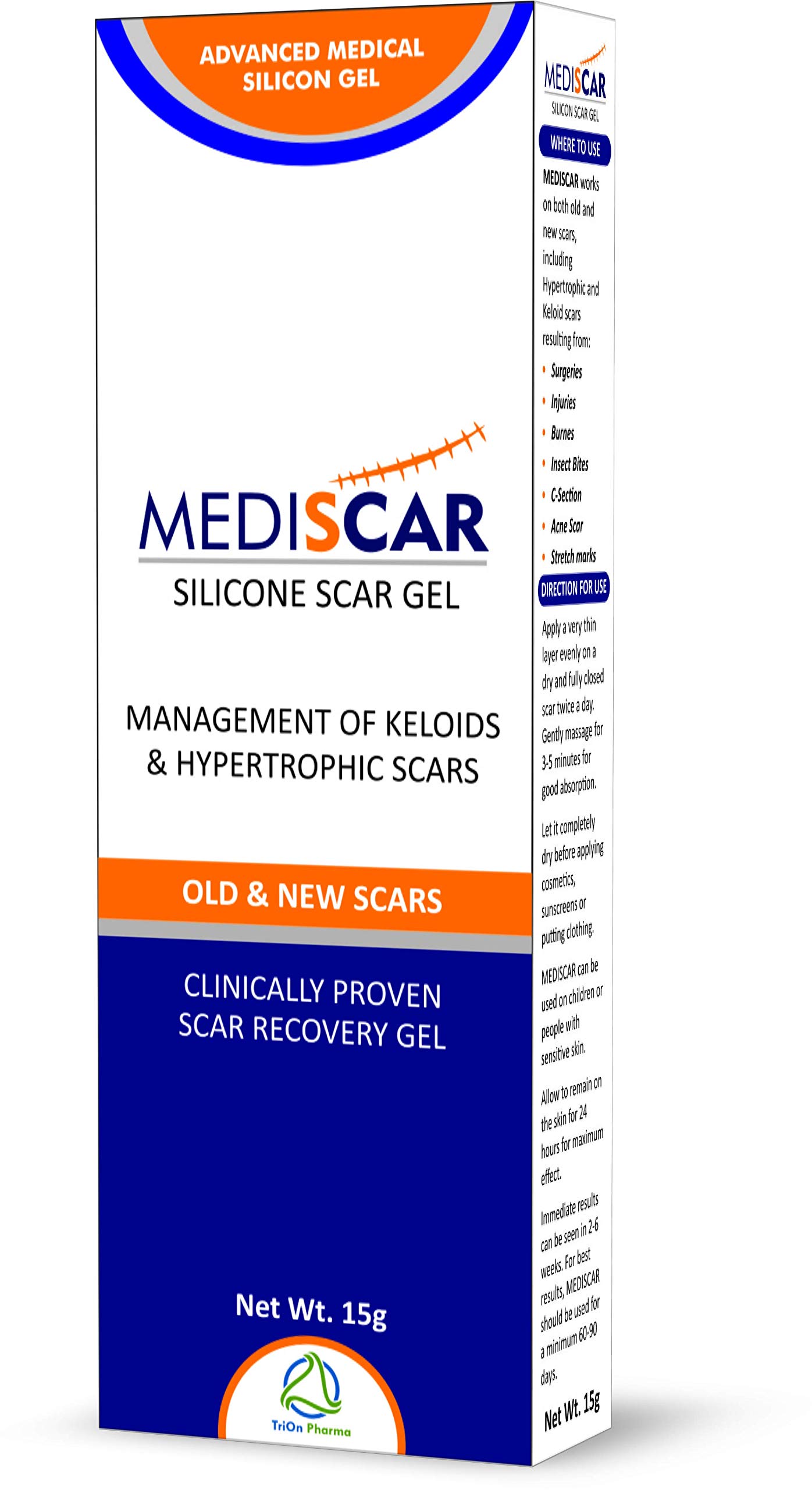 MediScar Silicone Scar Gel 15g – Keloid Scar Treatment – Hypertrophic Scar Removal Gel- Scar Removal for Face, Body, Stretch Marks, C-Sections, Surgical Marks, Acne – Old and New Scars
