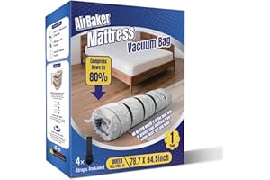 AIRBAKER Queen/Full/Full-XL Foam Mattress Vacuum Bag for Moving，9-Layer Heavy Duty Mattress Bags for Moving & Storage, Leakproof Vacuum Seal Bags for Clothing with Straps