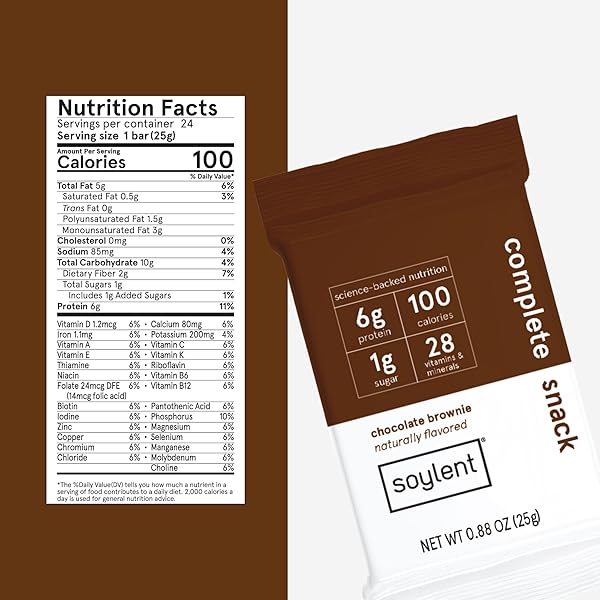 SOYLENT SNACK MINI PROTEIN BARS – CHOCOLATE BROWNIE, 1G SUGAR, PROTEIN BARS, GLUTEN FREE, 6G OF VEGAN ENERGY – 24 COUNT