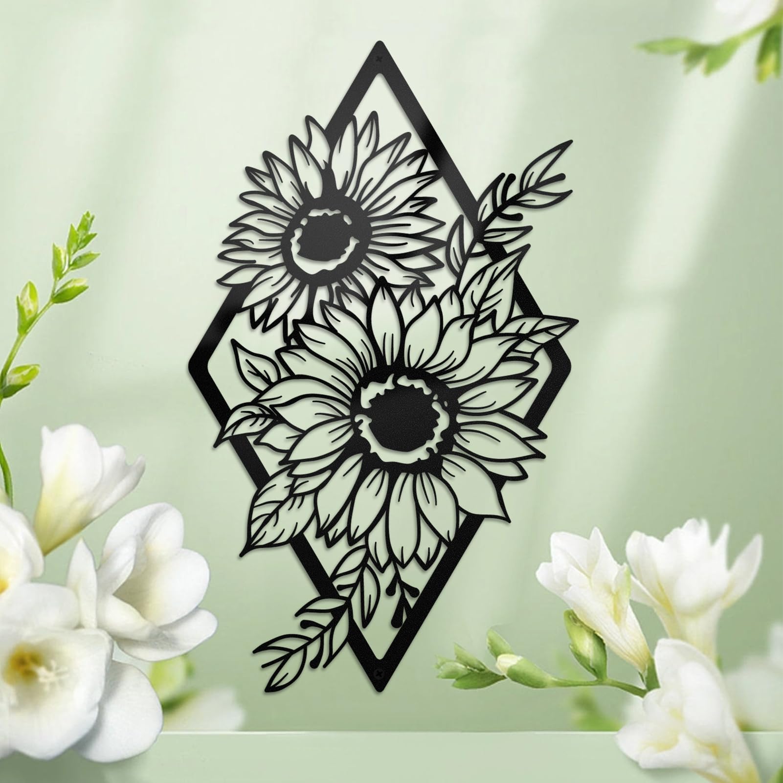 ruelen Boho Style Sunflower Wall Decor, Modern Abstract Floral Metal Wall Art Black Sunflower Home Decorations for Kitchen Living Room Bedroom Bathroom Home Office Indoor and Outdoor