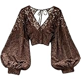 TYATVS Whimsigoth Clothes Bell Sleeve Tops for Women Y2k Lace Blouse Fairy Grunge Cottagecore Whimsy Twee Aesthetic 2000s