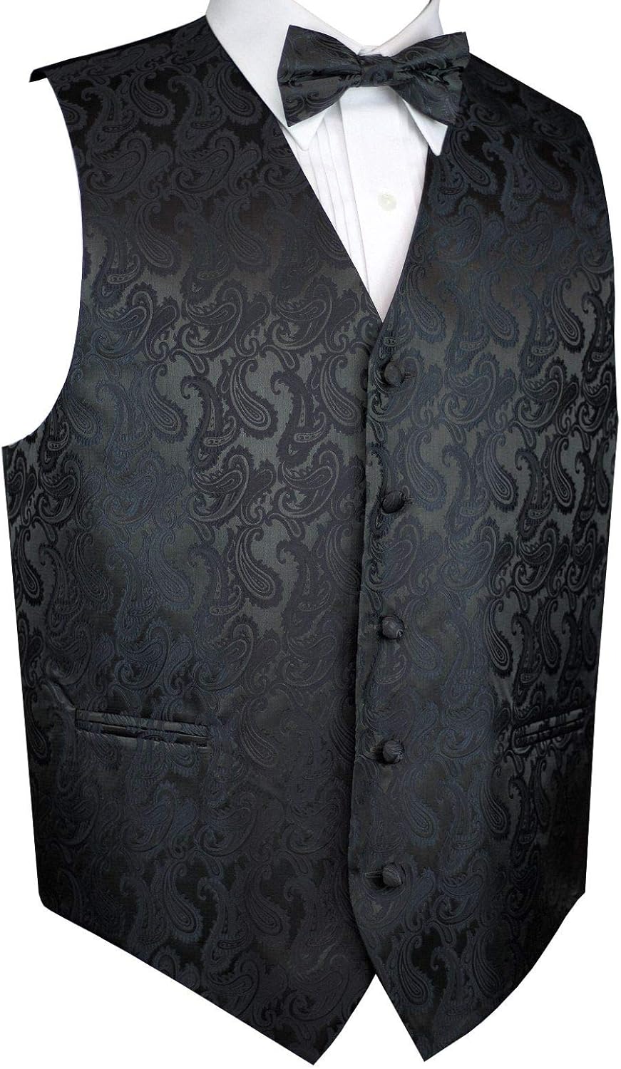 Men's Formal Tuxedo Vest & BowTie Set in Charcoal Paisley at Amazon