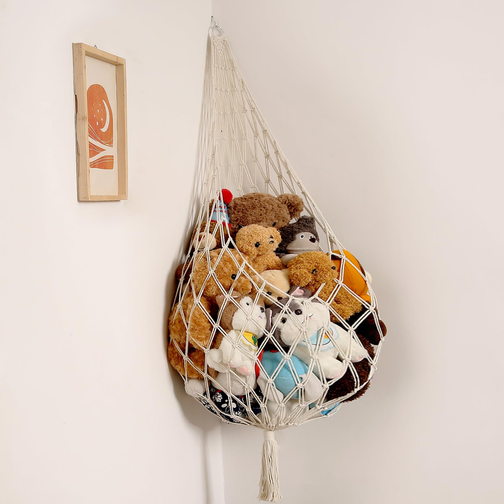 Photo 1 of Novel Amdermi Stuffed Animal Hammock Corner Hanging Net for Stuff Aniaml Storage Macrame Toy Display Plush Toy Holder-Perfect for The Tiny Space Walls (cream, XXL)