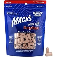 Mack's Ultra Soft Foam Earplugs, 100 Pair Bag - 33dB Highest NRR, Comfortable Ear Plugs for Sleeping, Snoring, Travel, Concer