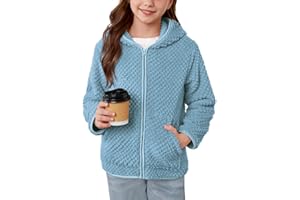 IIMMER IMMER Girls Winter Full Zip Sherpa Fleece Long Sleeve Solid Hoodie Fuzzy Jacket Outwear Coat with Pocket 3-12 Years
