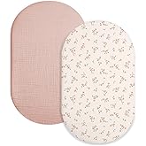 Bassinet Sheet for Baby Boy and Girl 2 Pack, Fitted Sheets for Rectangle, Oval, Hourglass Bassinet Mattress, Muslin Moses Basket Sheets with Neutral Style (Rosy)