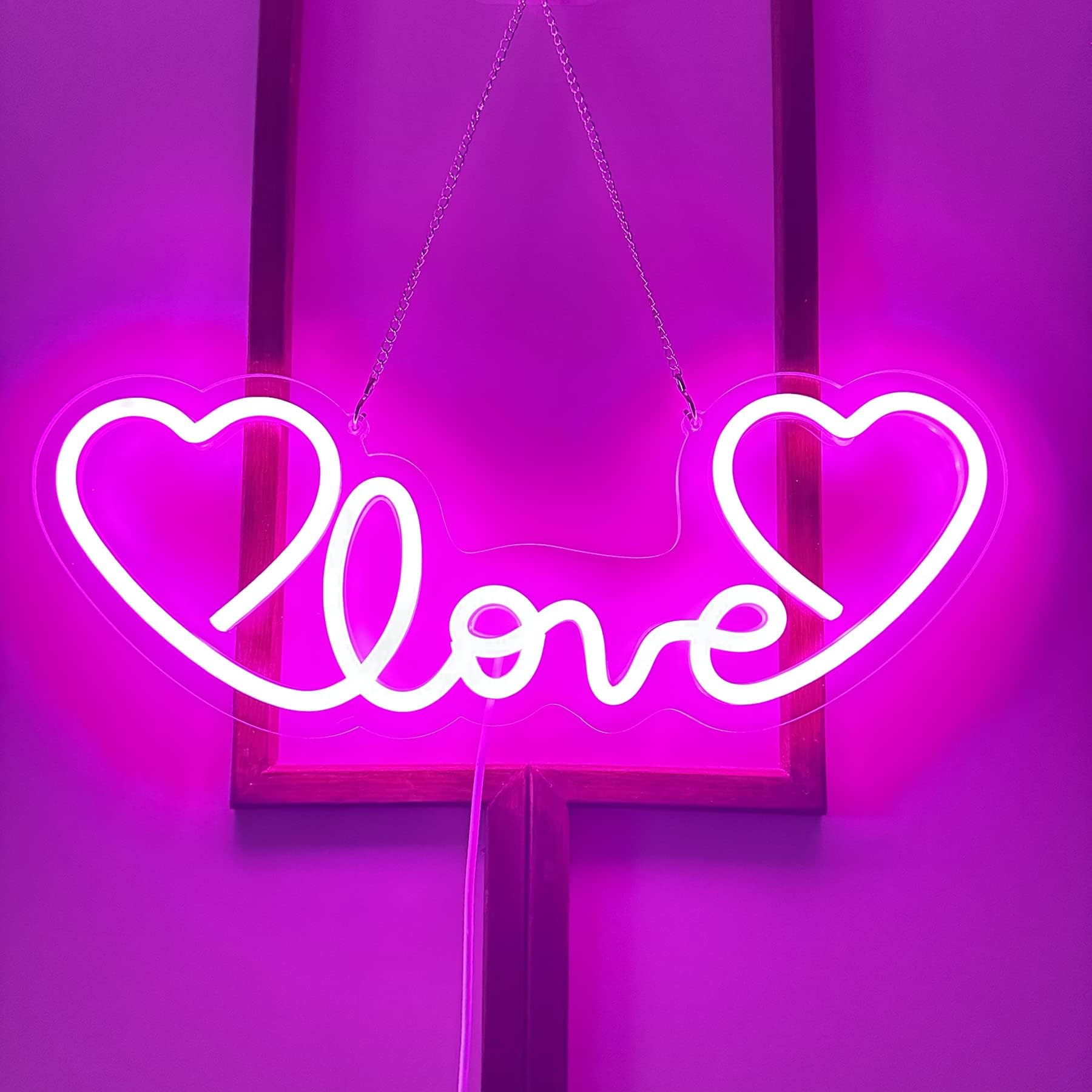 Love Heart Pink LED Neon Sign for Wedding Propose Marriage Mother's Day Valentine's Day Wall Decor, Dimmable Hanging Neon Light up Night Lamp Signs for Background,USB Powered,15 * 5.5in…