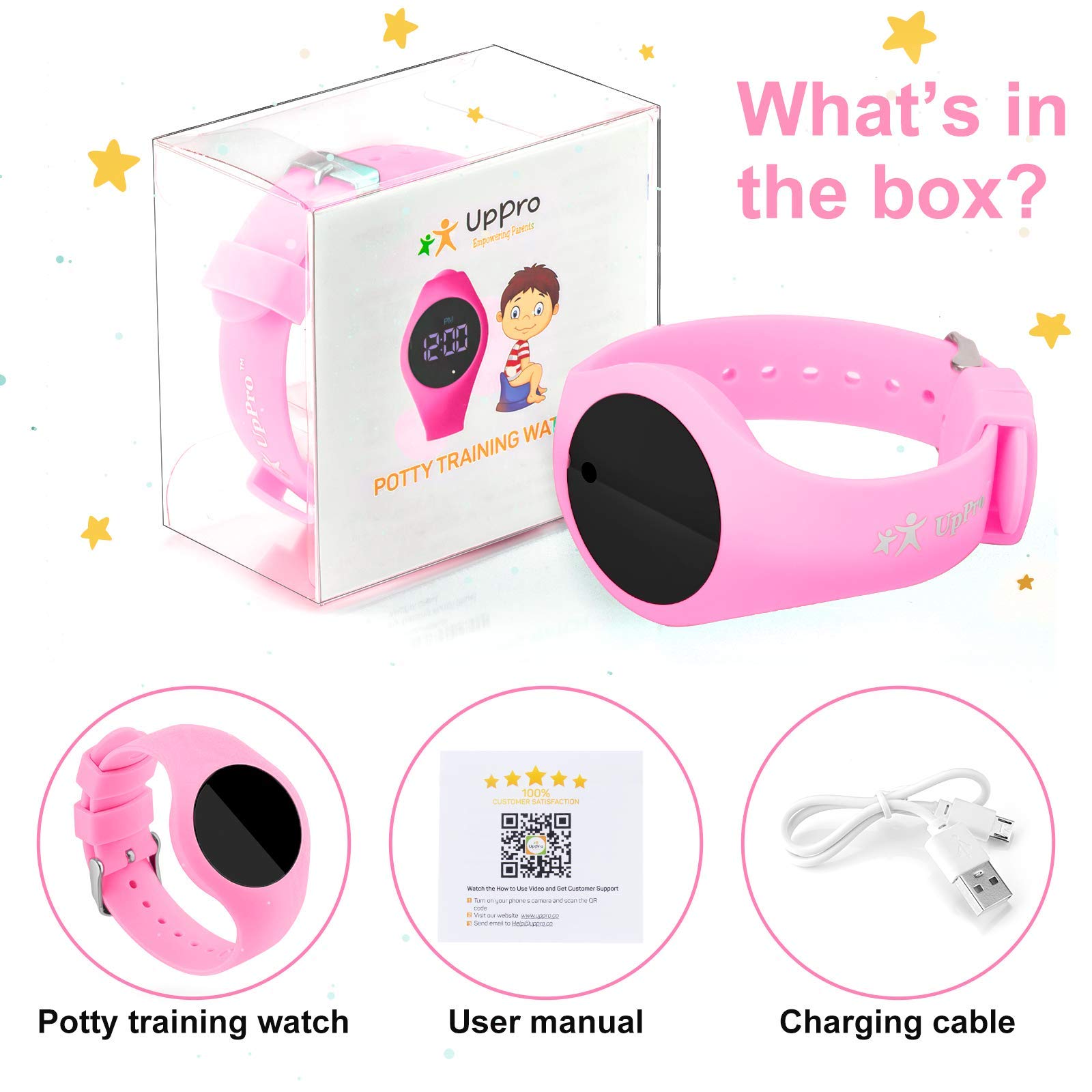 Potty Training Watch with Countdown Timer, Rechargeable and Water Resistant Toddler Watch, Musical Potty Trainer Alarm for Toilet Training（Pink）