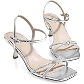 Ankis Kitten Heels Rhinestone Strappy Square Open Toe Gold Silver Ankle Strap Sandals for Women Wedding Party Prom Casual Dress Graduation Gift Comfort Shoes 2.5 Inch