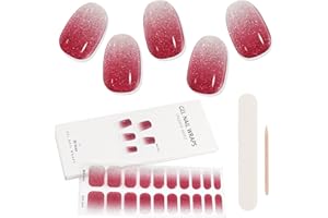 Kalolary Glitter Gel Nail Strips Sticker, Pink Gradient Full Nail Wrap Gel Nail Art Polish Sticker Long-Lasting Gel Nail Wrap with Nail File and Stick（UV/LED Lamp Required）
