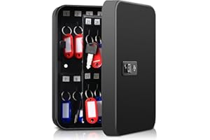 Dalmbox Key Cabinet with Combination Lock, Key Storage Box Wall Mount, Steel Security Locking Key Lock Box with Code, 48 Key Hooks and Colored Key Tag Labels, 9.84 x 7.09 x 3 inch, Black