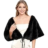 Ngdhkd Black Faux Fur Shawl Wedding Wraps Sleeveless Evening Shoulder Shawls Cover for Women Bride and Bridesmaids Winter