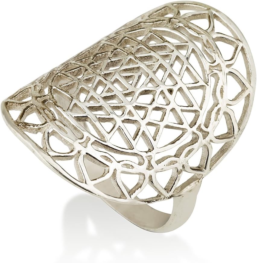 Sri Yantra Ring Sterling Silver 925 Sacred Geometry Flower of Life Yoga Jewelry