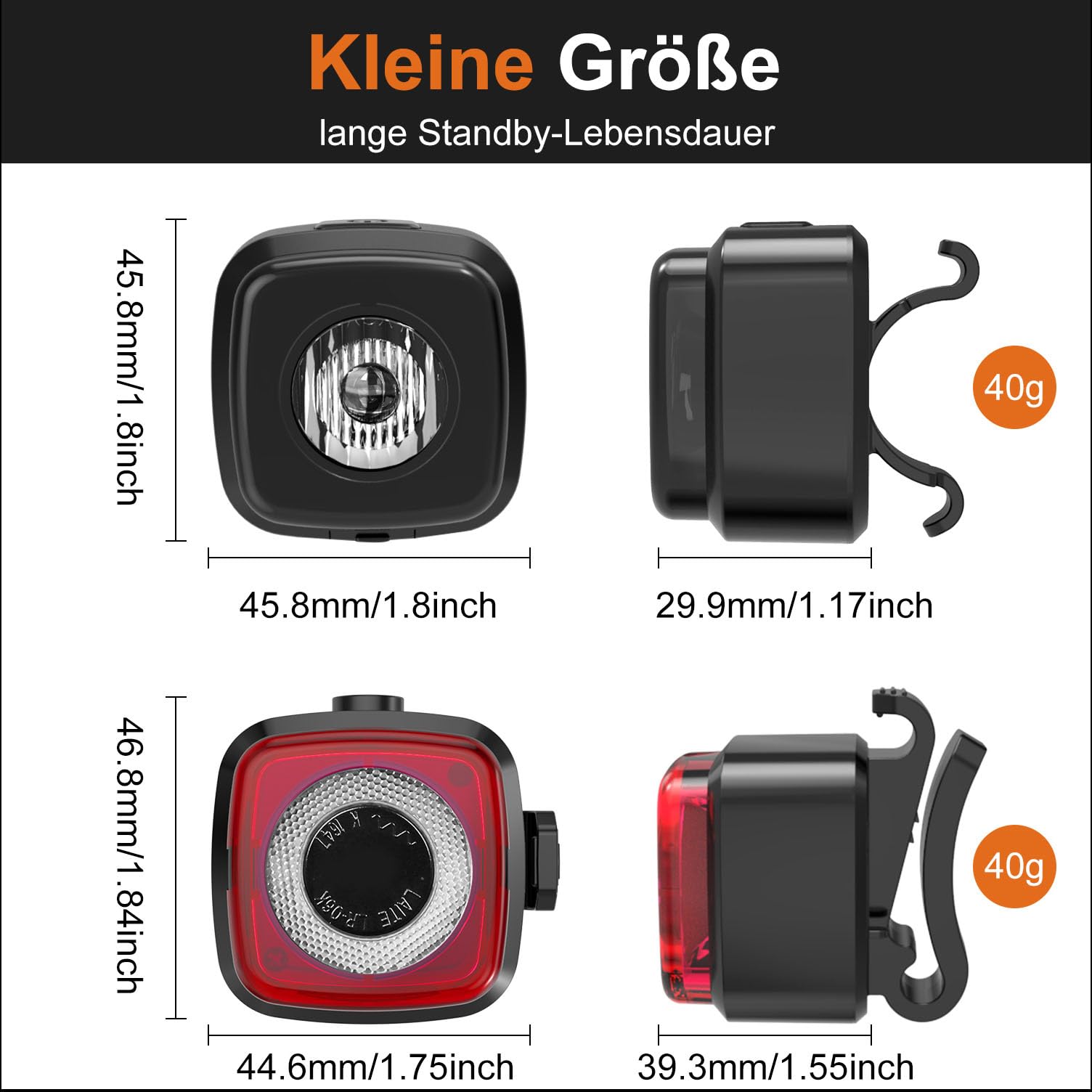 Antimi Fahrradleuchten-Set, StVZO-zugelassen Beleuchtungsset Led IPX5 Frontlicht + Rücklicht Fahrradlicht Set USB Typ C 6