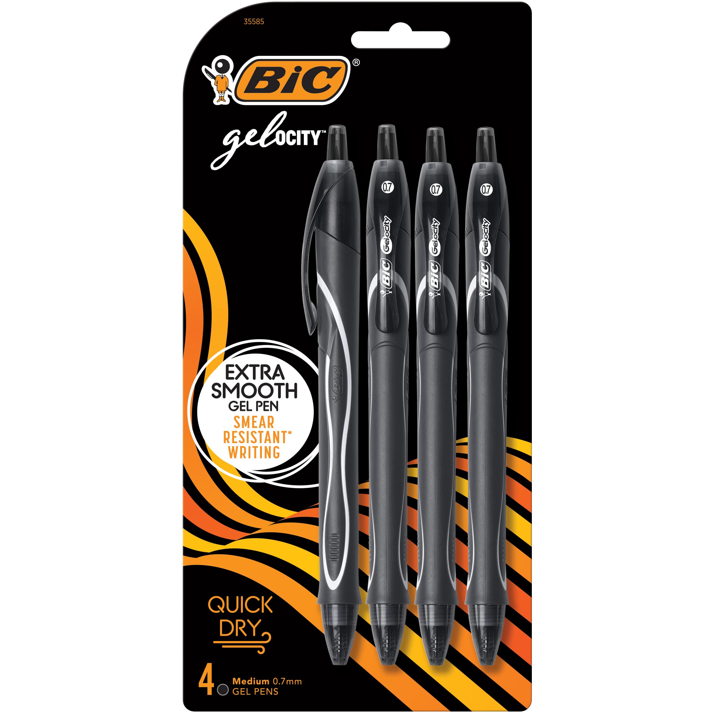 BIC Gelocity Quick Dry Black Gel Pens, Medium Point