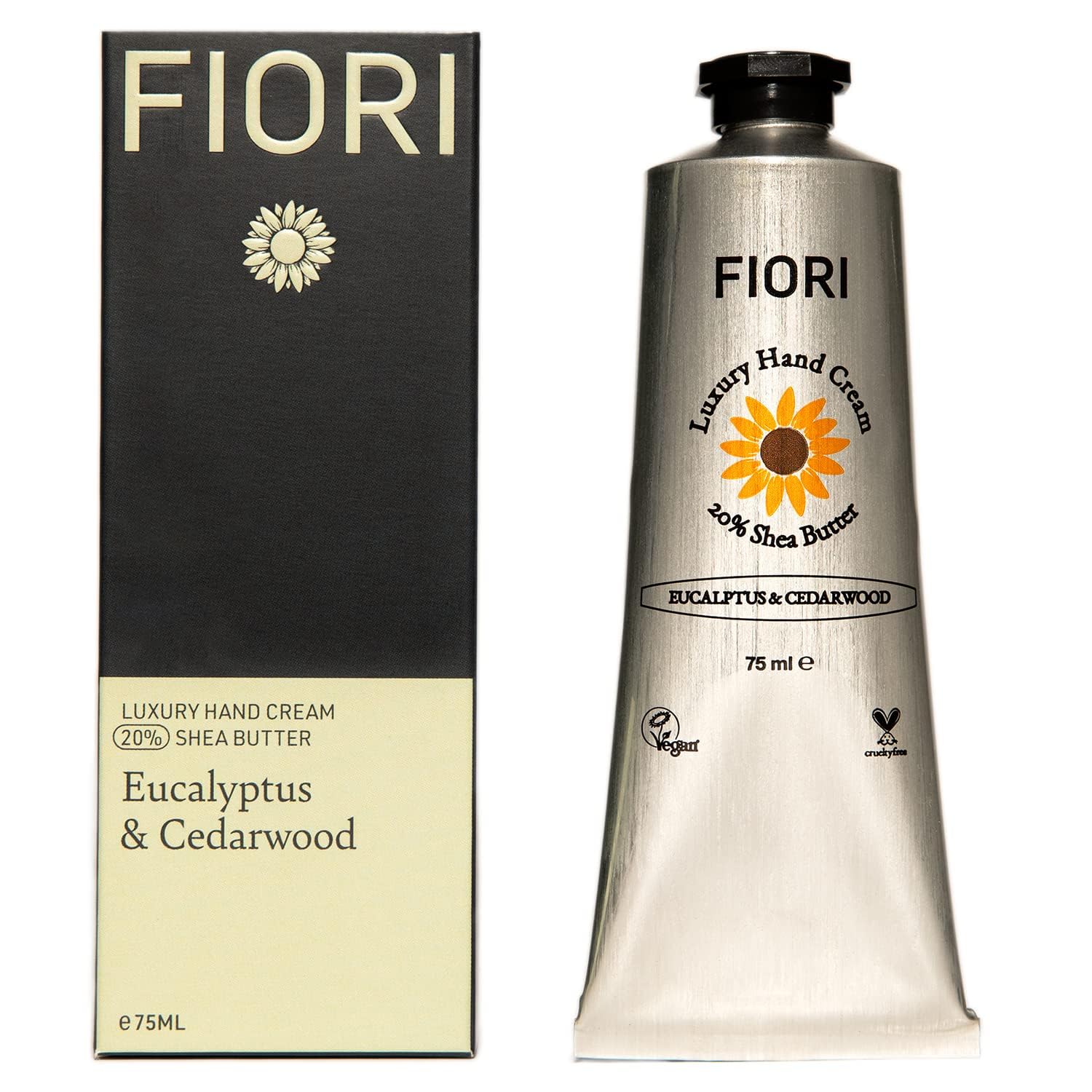 Fiori Eucalyptus & Cedarwood Hand Cream (75ml) - Moisturizing Dry Hand Cream with Organic Shea Butter & Aloe Vera - Vegan Hand Moisturizer