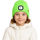 ATNKE Kids LED Lighted Lined Fleece Beanie Hat, USB Rechargeable 4 LED Run Headlamp Bright Cap Gifts for Boys and Girls